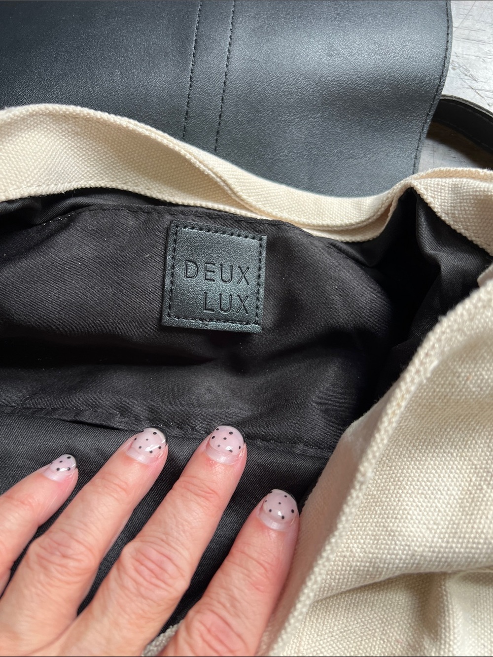 Canvas and Faux Leather Two-Tone Backpack - Cream and Black - Picture 5 of 5